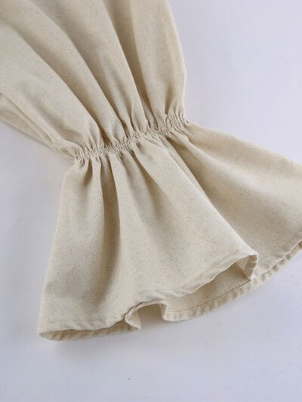 Women's Cream Long Sleeve Ruffle Cuff Dress with Burgundy Belt - Picture 8 of 8